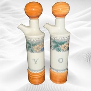 Goebel Burgund Floral Porcelain Vinegar and Oil‎ Set West Germany With Stoppers